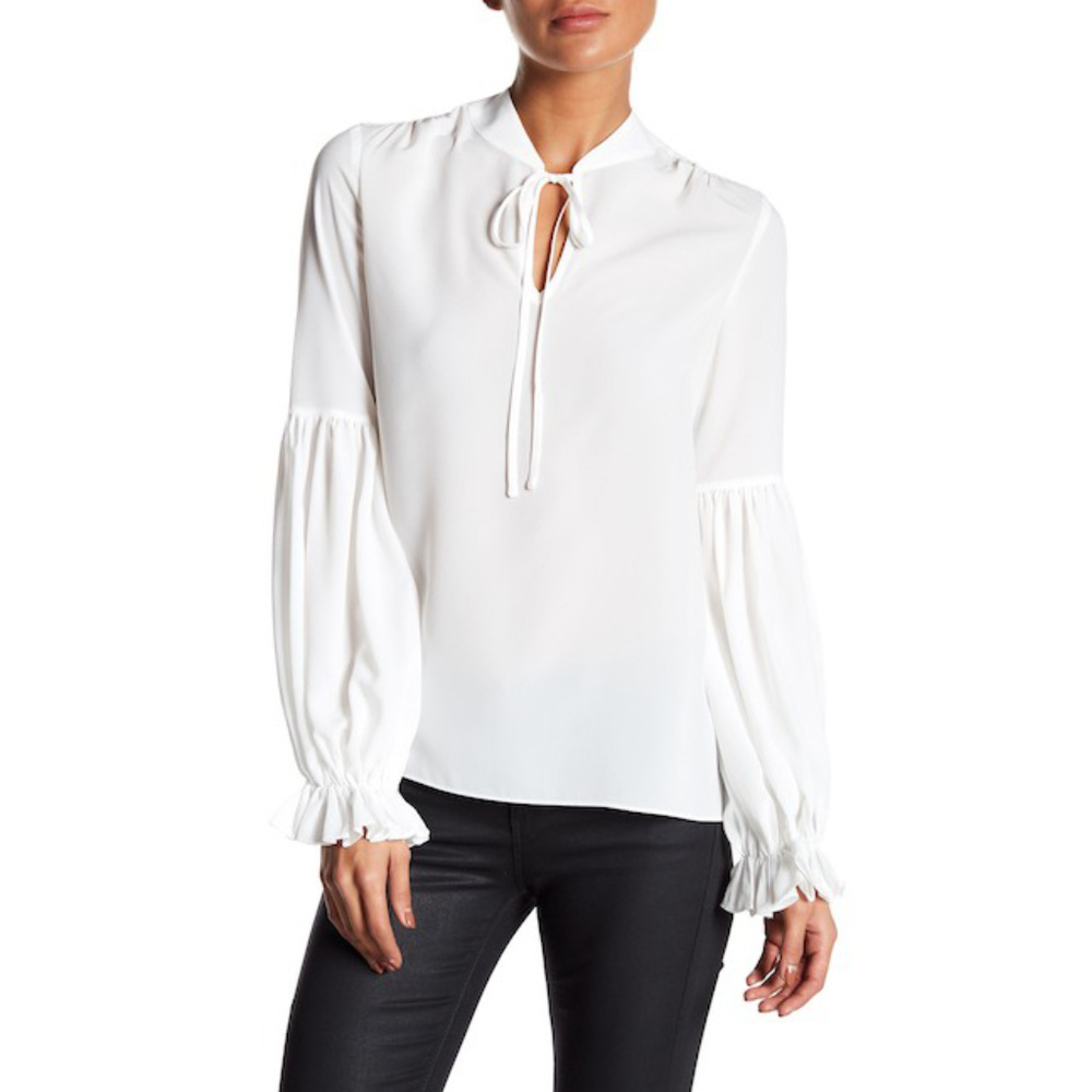 HAUTE HIPPIE XS White Ruffle Cuff Crepe Blouse